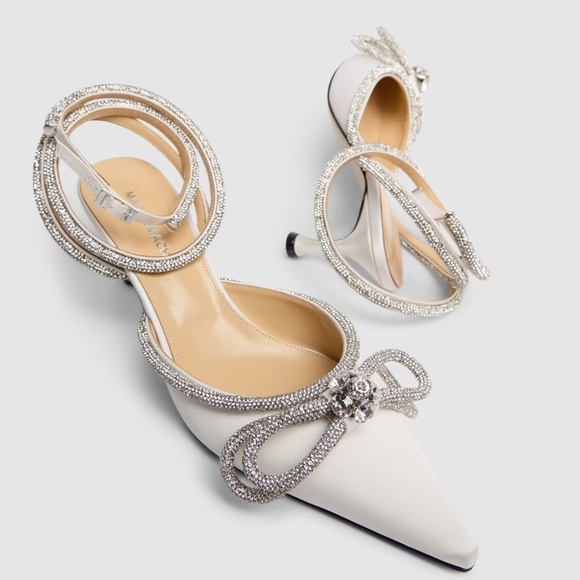 Double Bow Embellished Satin Pumps - Picture 1 of 4